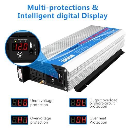 2200W Pure Sine Wave Power Inverter 12V to 110V AC with Solar Charge Control O250623