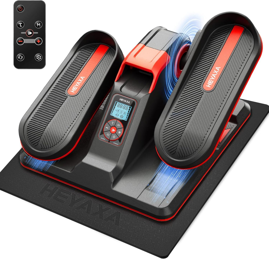 Under Desk Elliptical, Electric Ellipse Leg Exerciser While Sitting for Seniors Adults, Portable Elliptical Machine with LCD Display, Remote Control, Anti-Slip Mat (Red)