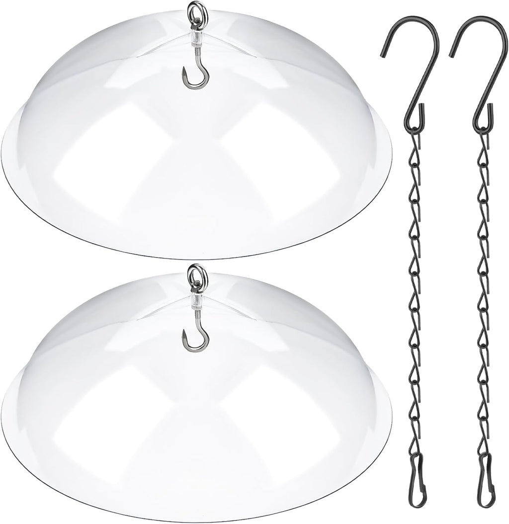 2 Pcs Bird Feeders Protective Cover Clear Squirrel Baffle Bird Feeder Squirrel Guard Round Protective Dome Rain Protective Cover with Chains for Hanging Bird Feeders Outdoor Garden - 10''
