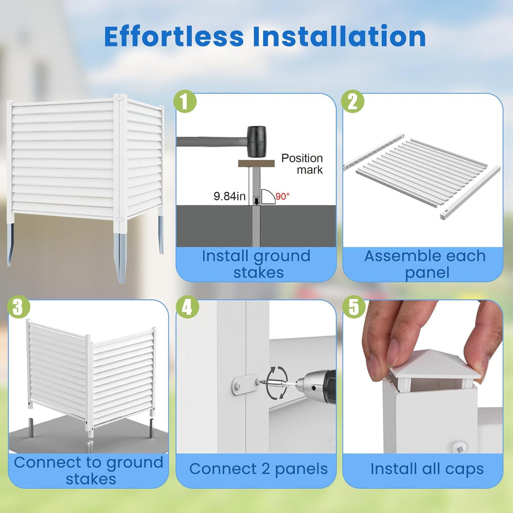 Air Conditioner Fence 2 Panels - 44"W x 45"H Outdoor Privacy Screen with Metal Stakes R881