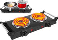 Hot Plate, 2000W Portable Electric Stove for Cooking with Stay Cool Handles & 5 Levels Adjustable Temperature, Countertop Double Coil Burner for Home RV Camp Compatible for All Cookwares Black