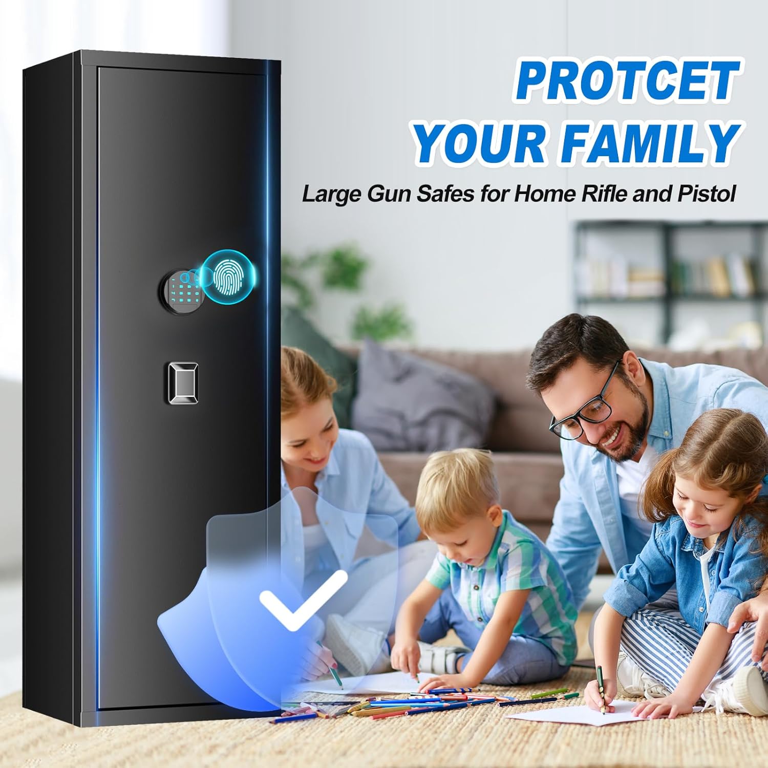 Large Unassembled Gun Safe with Fingerprint Access, Removable Shelf and Pistol Bag I829298
