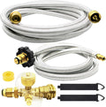 Propane Brass 4 Port Tee Kit Propane Brass Tee Adapter Kit 5FT and 12FT Stainless Braided Hoses Allow for Connection Between Auxiliary Propane Cylinder and Propane Appliances for Tank RV Camping