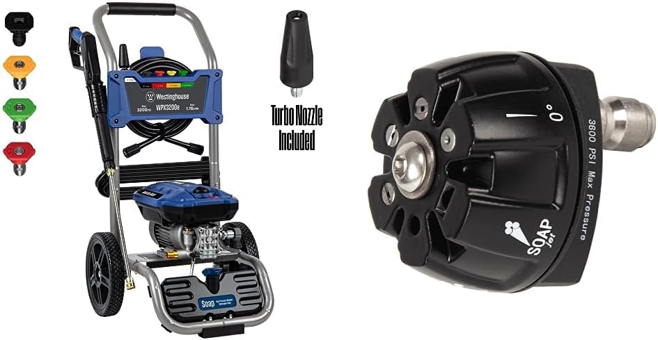 Westinghouse WPX3200e Electric Pressure Washer, 3200 PSI and 1.76 Max GPM, Induction Motor, Onboard Soap Tank, Spray Gun and Wand & Pressure Washer 6-in-1 Nozzle Attachment - 3600 Max PSI, 1/4”