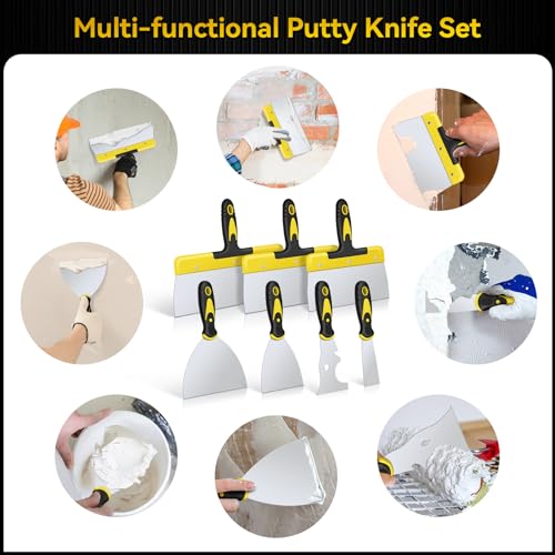 7-Piece Putty Knife Tool Set, Stainless Steel Scraper with Comfortable Grip P901