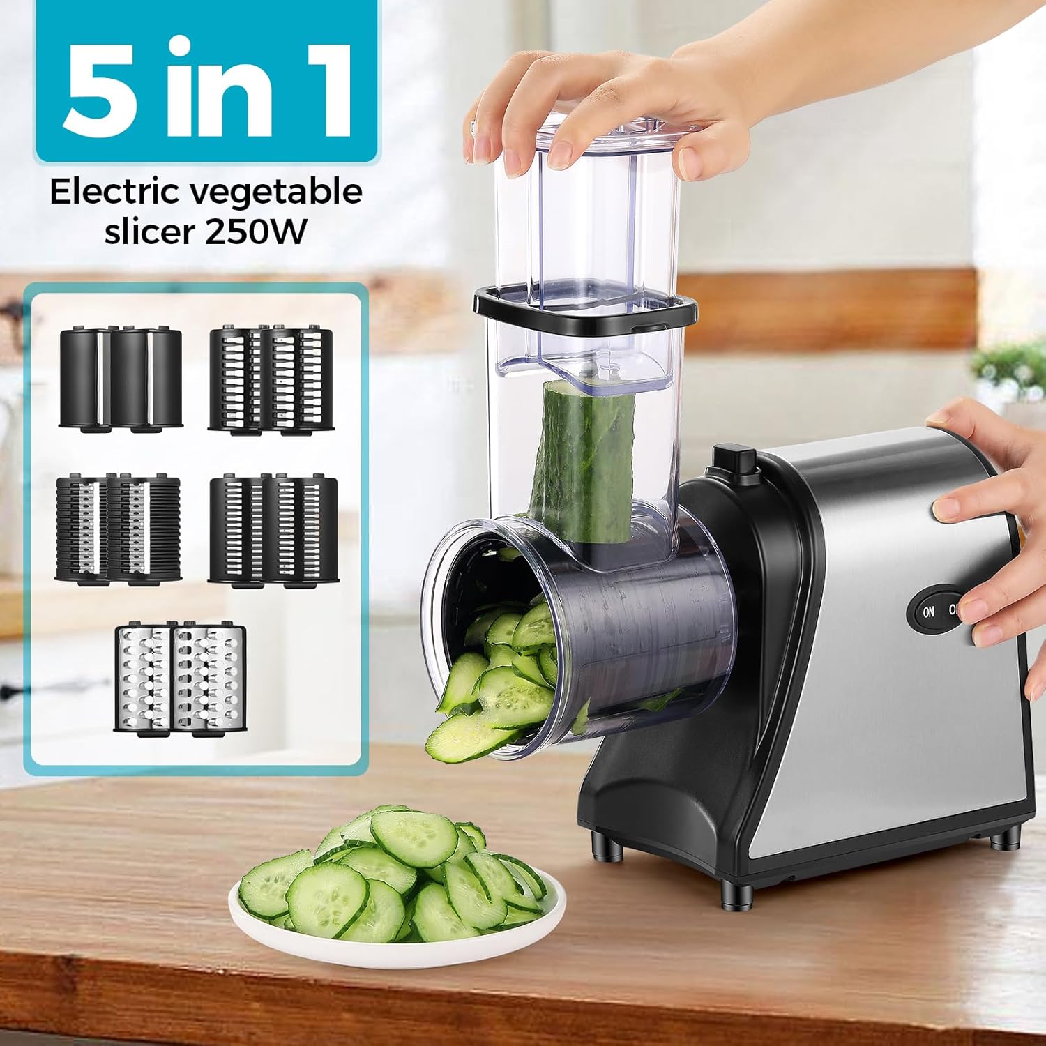 Electric Cheese Grater 250W, Vegetable Slicer for Carrots, Potatoes T9110