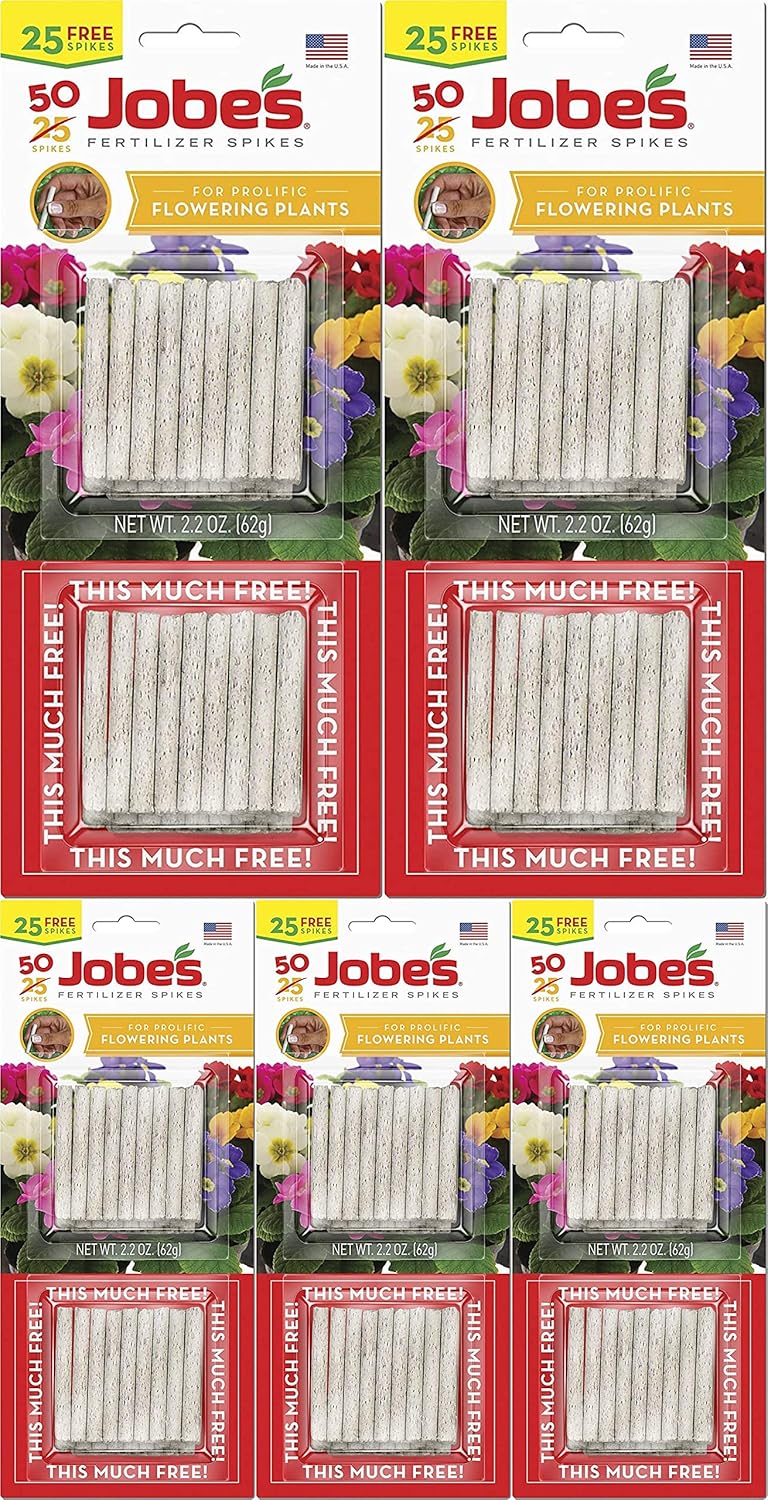 Jobe's 05231T Flowering Plant Fertilizer Spikes 10-10-4, 5 Pack, Multicolor