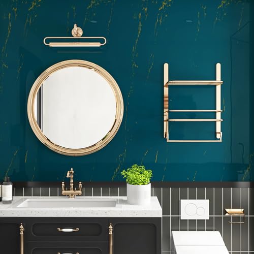 Dark Teal Blue and Gold Marble Contact Paper Peel and Stick Wallpaper U597