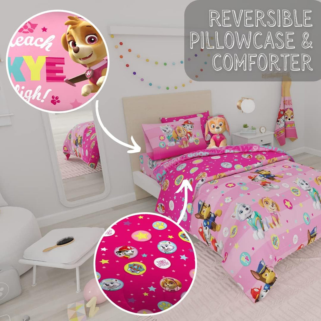 Girls Twin Bedding Set with Reversible Comforter, Sheets, Pillowcase & Curtains U202