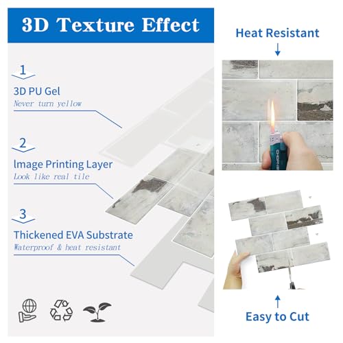 Peel and Stick Backsplash Tile Subway 3D Mosaics for Kitchen and Bathroom X738