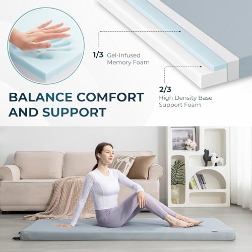 Memory Foam Camping Sleeping Pad, Waterproof Roll Up Mattress with Travel Bag L887722