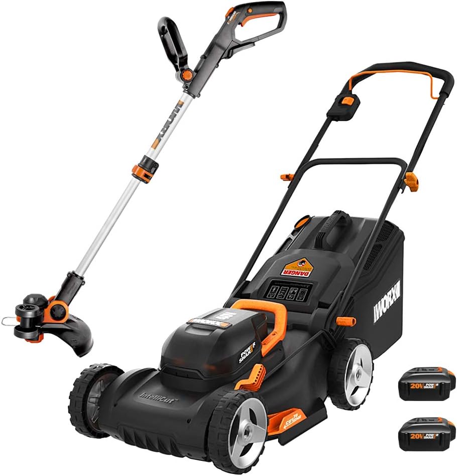 WORX WG911 20V Power Share Lawn Mower and Grass Trimmer (Batteries & Charger Included)