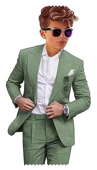 Boys Linen Suits boys 2 piece suit Jacket Pant Tuxedo Casual boys formal suit for Beach Wedding Dresswear Outfit