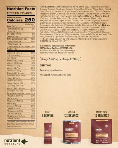 Maple Almond Grain Crunch Cereal, Freeze Dried Emergency Food, 12 Servings B19501