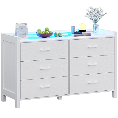 6 Drawer Dresser with LED Lights for Bedroom, White Q83771