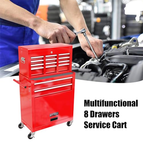 8 Drawer Rolling Tool Chest with Wheels, Lockable Tool Storage Cabinet T50167