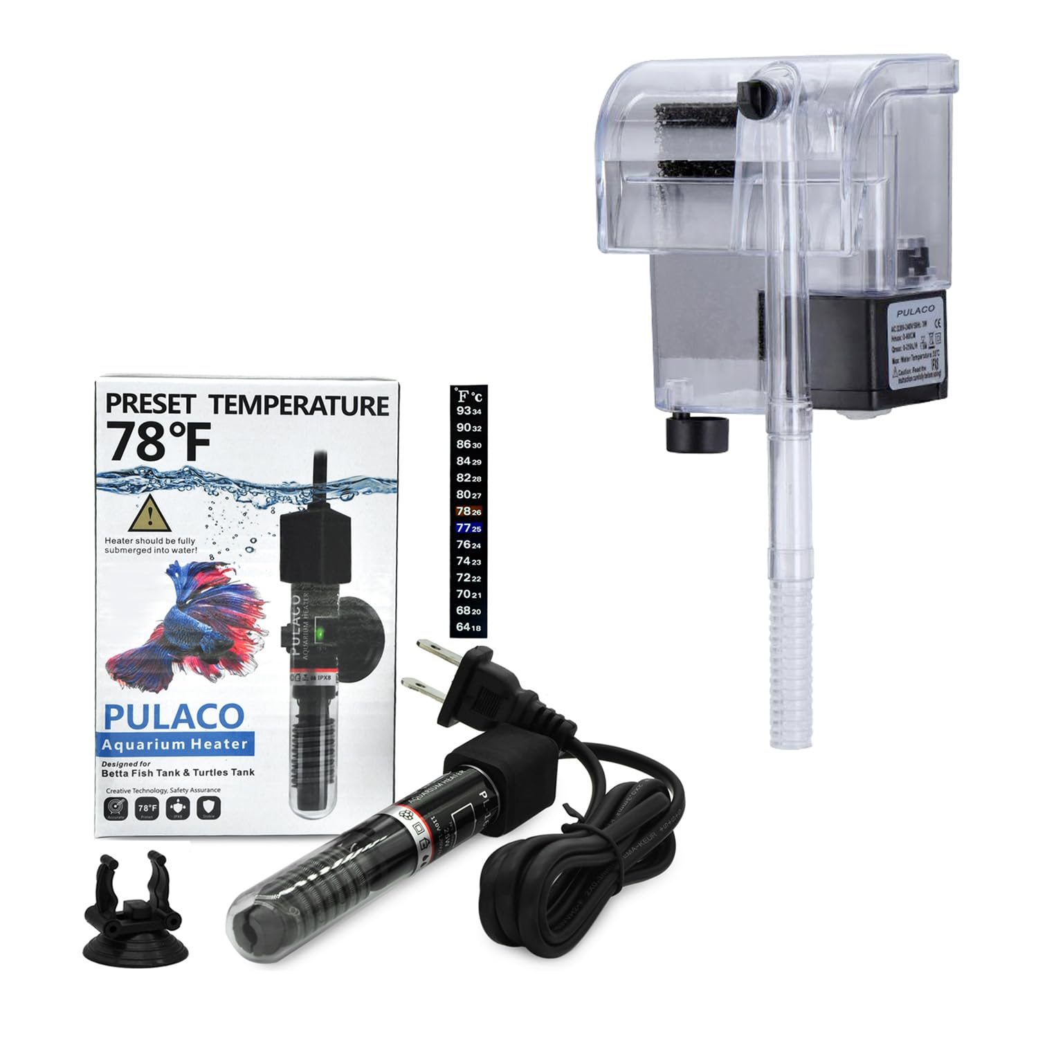 PULACO Aquarium Heater and Aquarium Filter