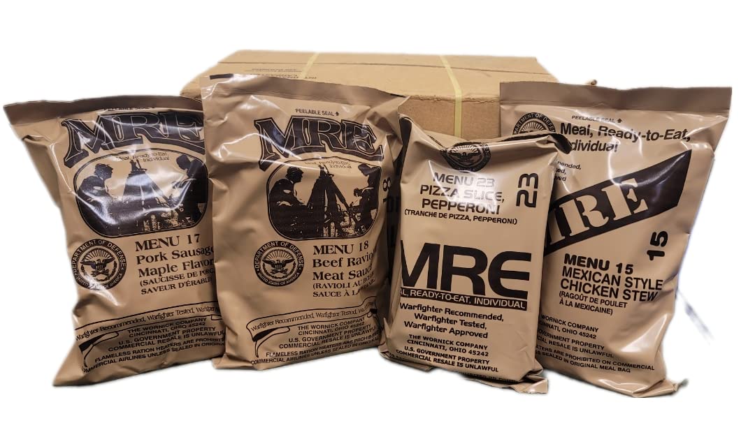 2024 MREs (Meals Ready-to-Eat) Genuine U.S. Military Surplus Assorted Flavor (4-Pack), Emergency Meals, Military Grade, Hunting, Camping, Fishing, Prepper supplies and Survivalism ready……
