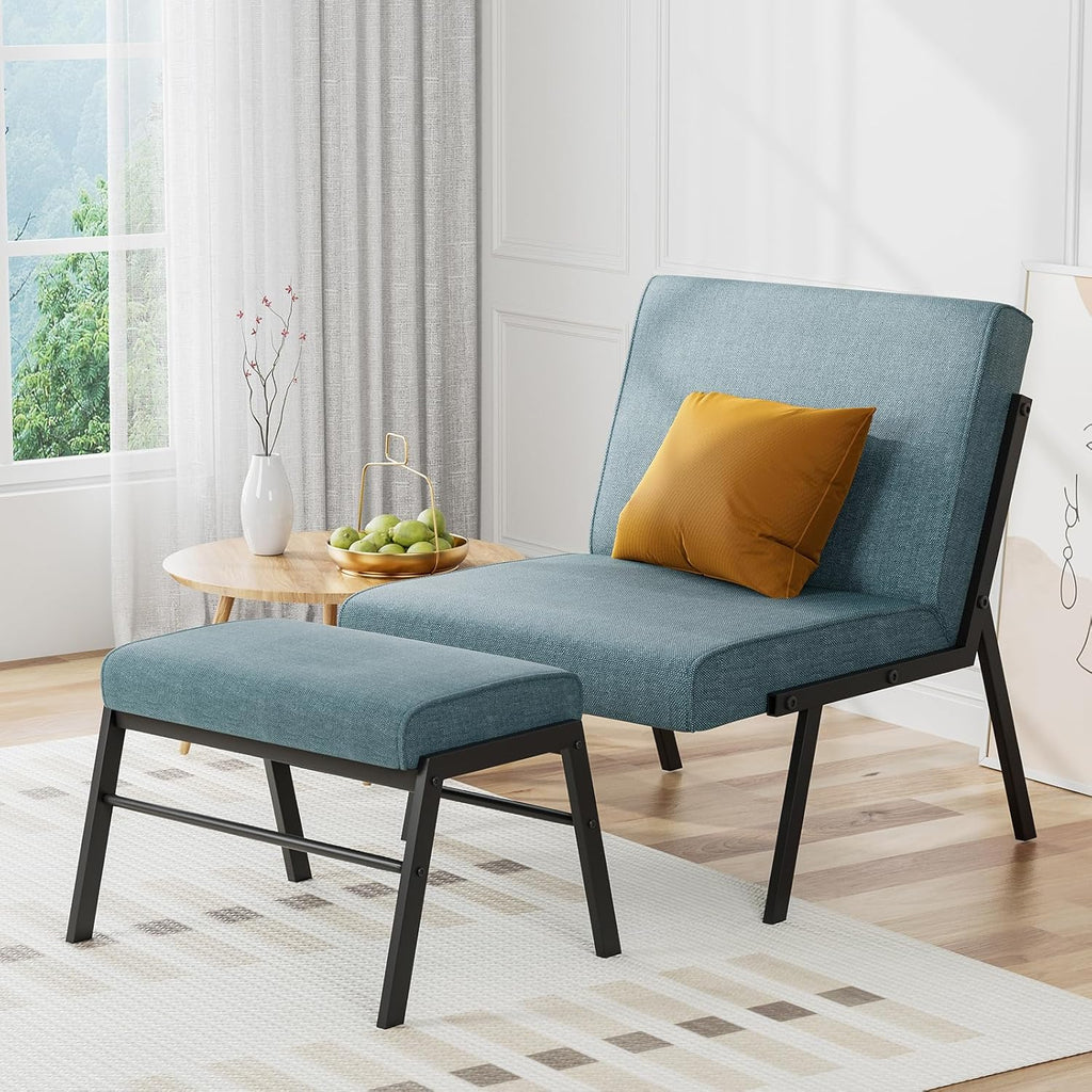 Modern Linen Accent Chair with Ottoman B1589