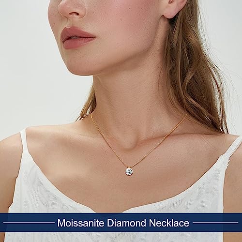 Moissanite Pendant Necklace for Women, Lab Created Diamond, 18K Gold Plated Sterling Silver W2767