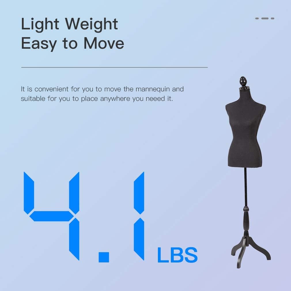 Dress Form Mannequin with Tripod Stand, Height Adjustable, Black X9570