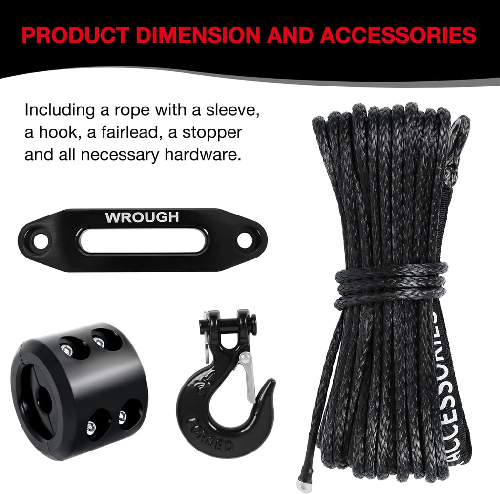 Synthetic Winch Rope 50 ft Heavy Duty with Steel Hook K16348