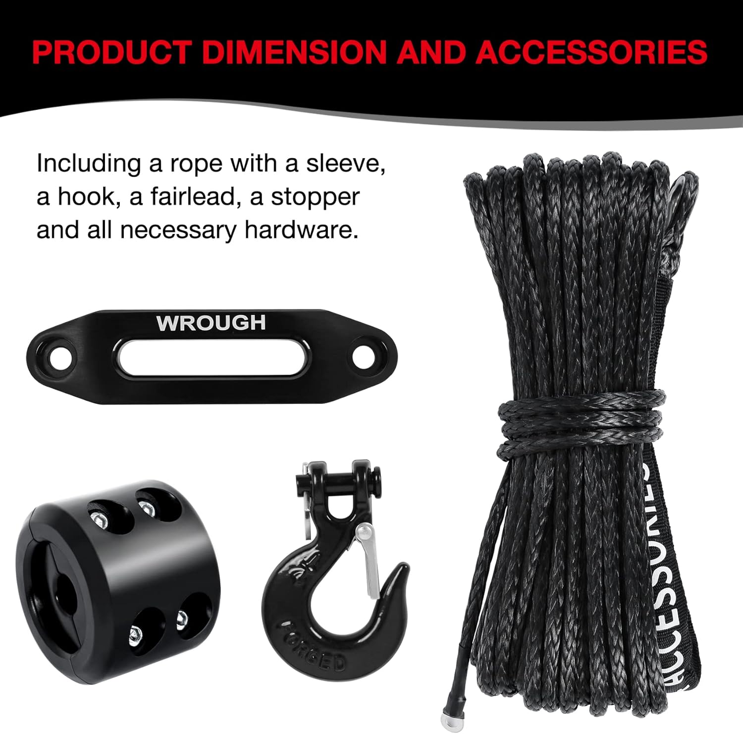 Synthetic Winch Rope 50 ft Heavy Duty with Steel Hook K16348