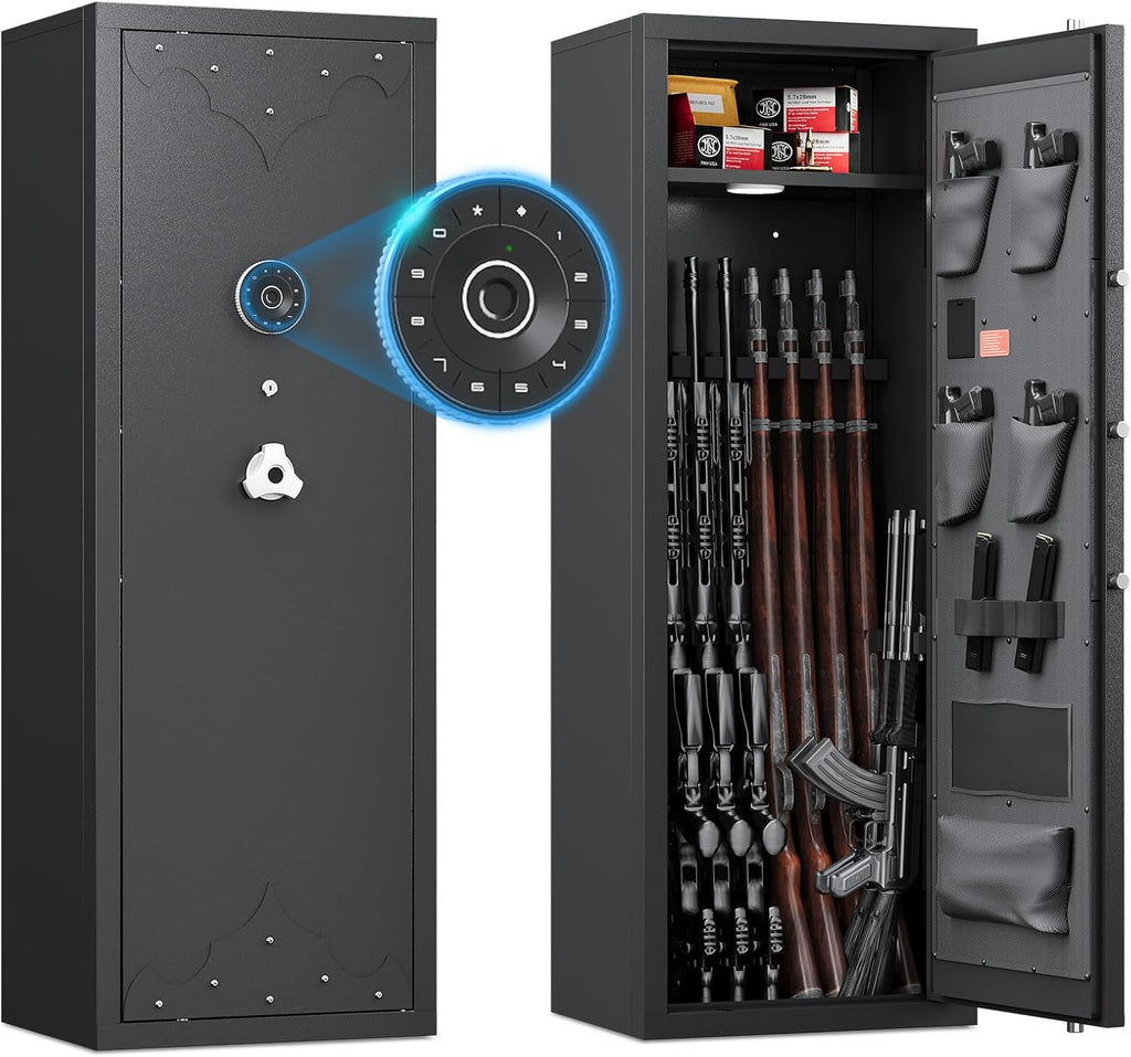 [ 2024 Update ]KAER 10-12 Gun Safe,Gun safes for Home Rifle and Pistols, Large Gun Safes for home and Shotgun, Quick Access Gun Safes for Rifles and Shotguns with Adjustable Pistol Rack
