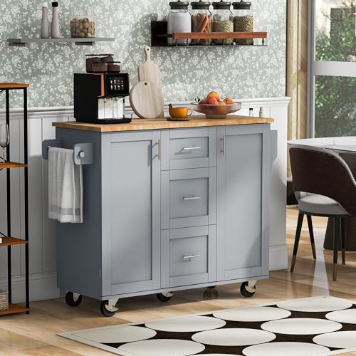 Kitchen Island with Storage, Rolling Drop Leaf Design, White P83022