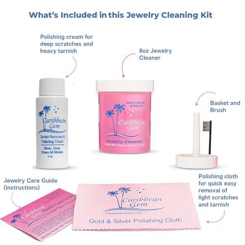 Jewelry Cleaner Kit with 8oz Solution, Basket & Brush Y103