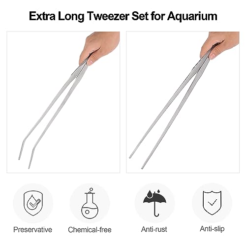 Aquarium Tweezers Extra Long 15 inches Stainless Steel Set for Fish Tank Plants and Reptile Feeding J1314