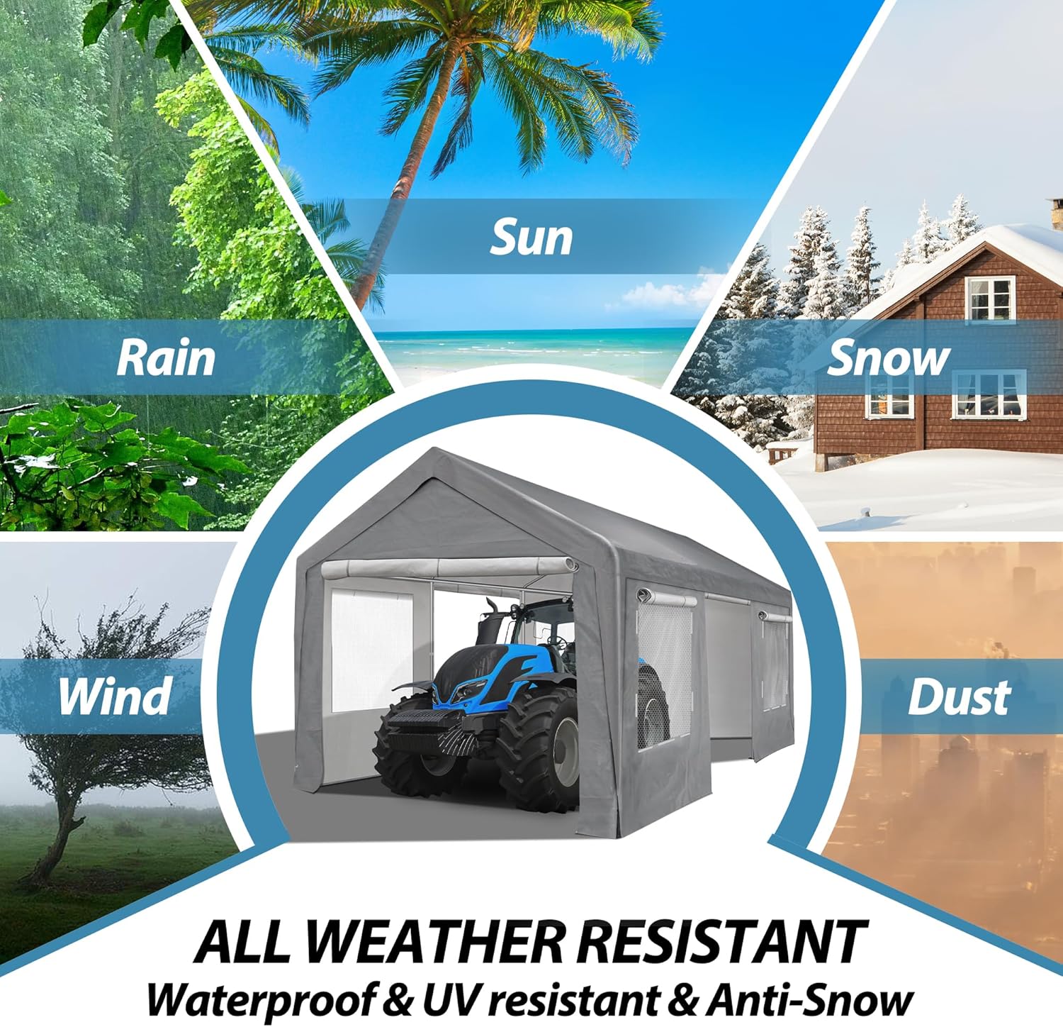10x20 ft Portable Carport Garage with Heavy Duty Metal Frame and Roll-up Doors S248825