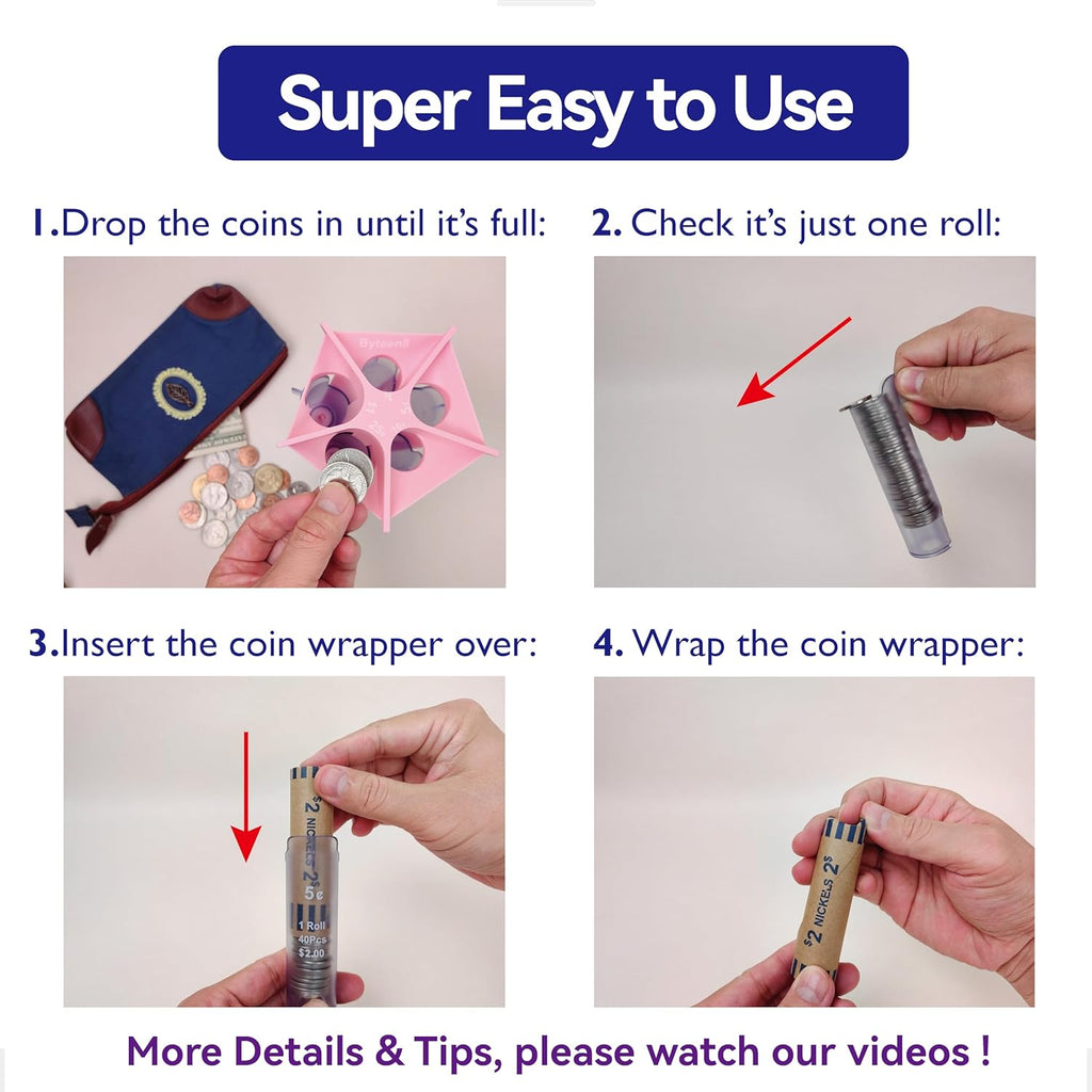 Coin Roller Coin Counter Tube with Coin Wrappers and Sorter I238391