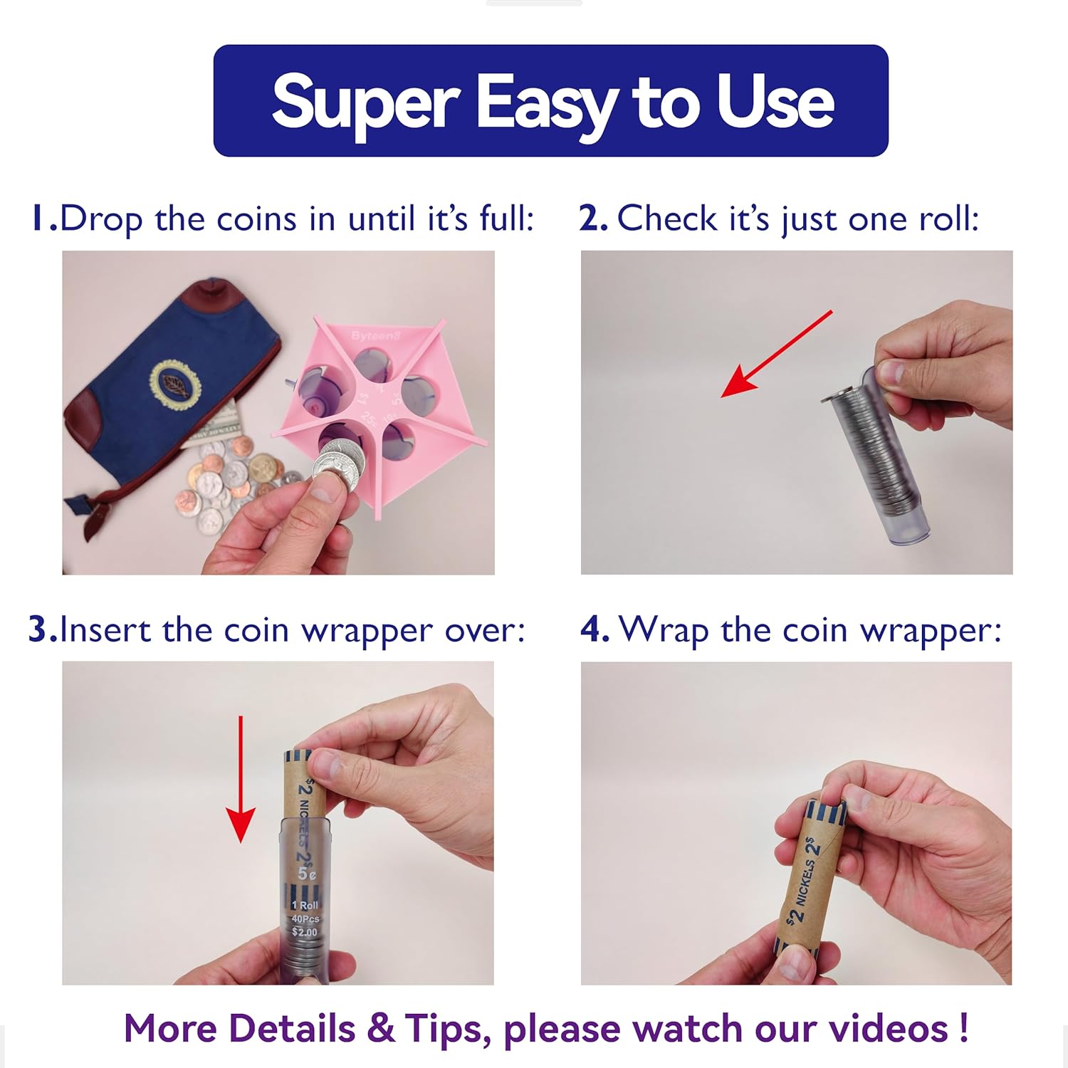 Coin Roller Coin Counter Tube with Coin Wrappers and Sorter I238391
