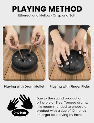 Handpan Drum 22-Inch 10-Notes 440Hz D Minor Kurd with Bag, Mallets, Stand and Cloth W546225