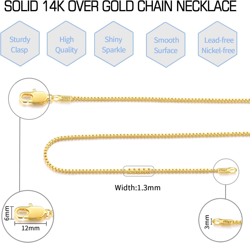 14K Gold Over Sterling Silver Box Chain Necklace for Women C332790
