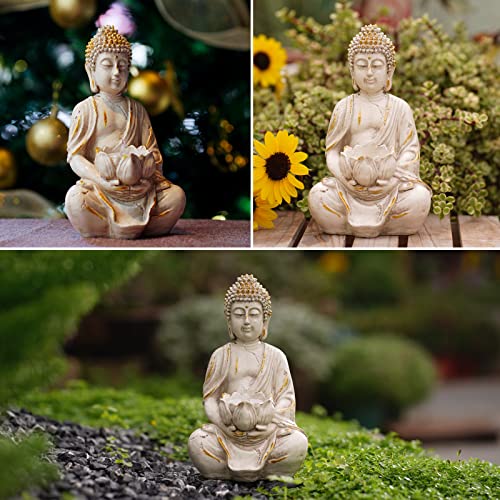 Meditation Buddha Statue with LED Tea Light Candle Holder, Zen Home Decor, 8" V7174