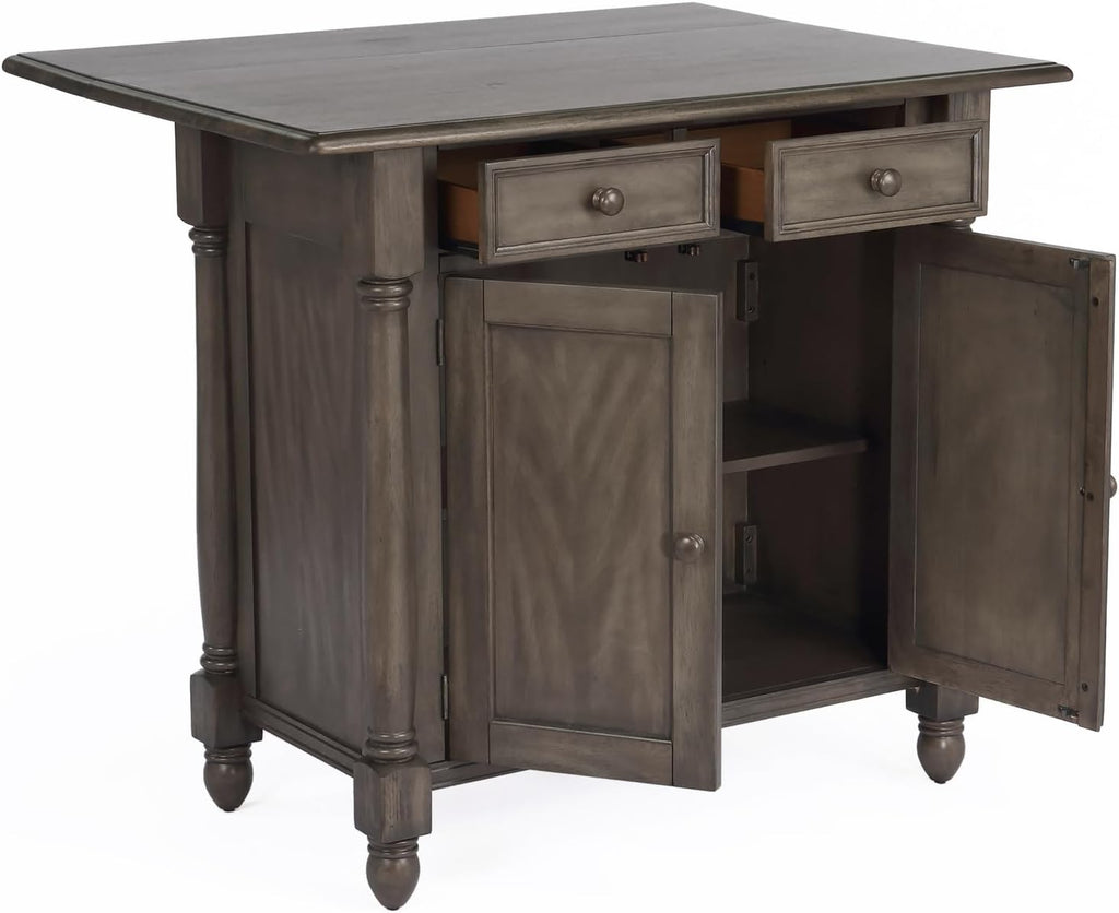 Expandable Drop Leaf Kitchen Island with 2 Stools and Storage K1341