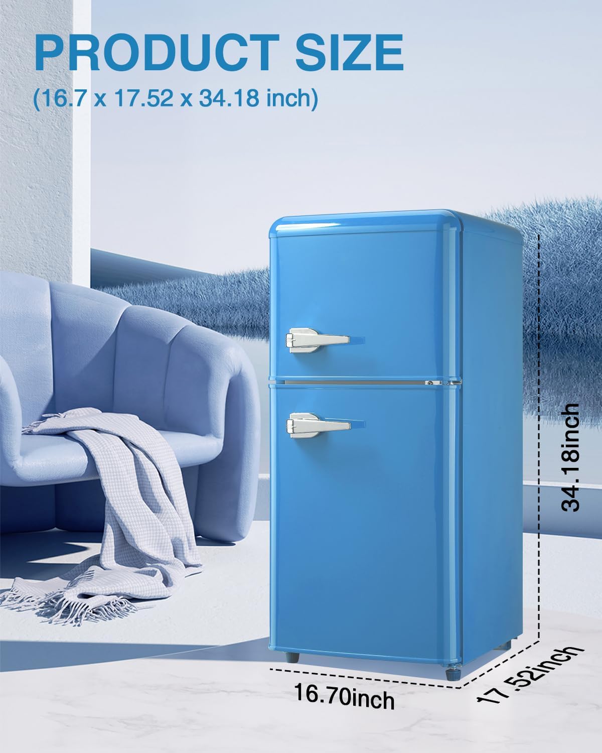 Mini Fridge with Freezer, Double Door, 3.5 Cu.ft, Adjustable Thermostat O75609