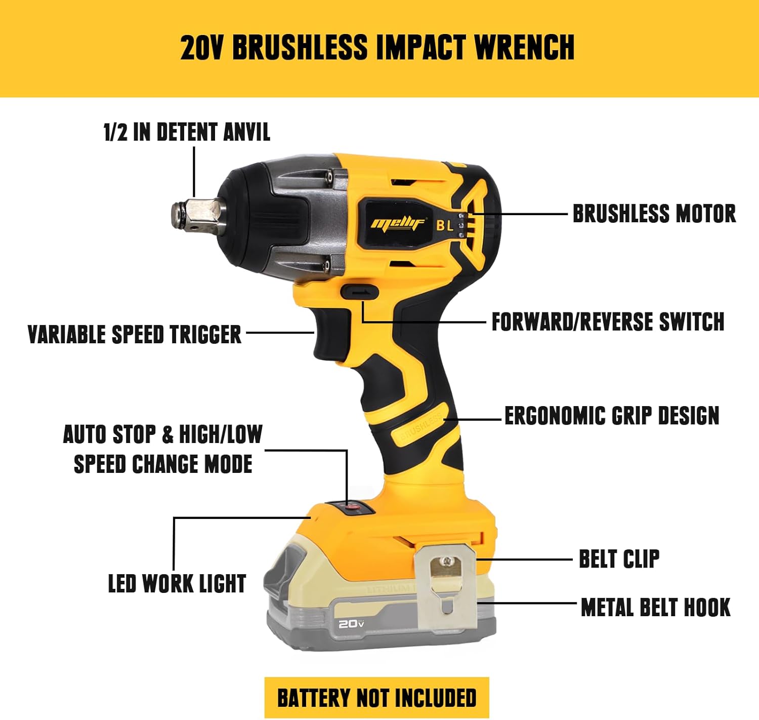 Cordless Brushless 1/2 Impact Wrench for Car Tires A398732
