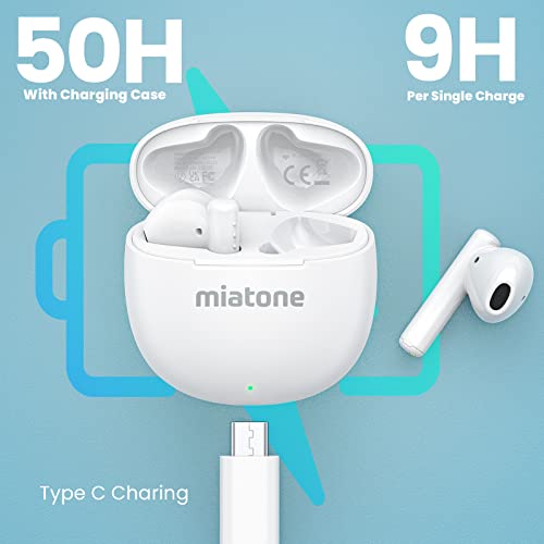 Wireless Earbuds, Bluetooth 5.3, 50H Playtime with Charging Case, Built-in Microphone, Semi-in-ear - White I831