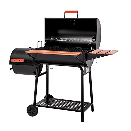 30 Inch Barrel Charcoal Grill with Side Table, 627 Sq In, Outdoor Patio Z867
