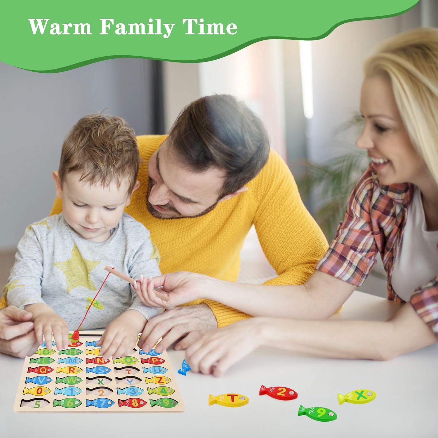 Magnetic Wooden Fishing Game Toy for Toddlers, Alphabet Counting Puzzle, Preschool Learning Educational Toys U8493