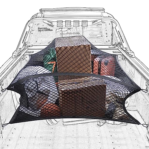 Truck Bed Net, Highly Elastic Cargo Net for Pickup Truck Bed, Stretchable Mesh Organizer for Pickup Trunk Bed, Suitable for Daily Light Loads of Trucks, 4'x4’ Stretches to 7‘x 7’