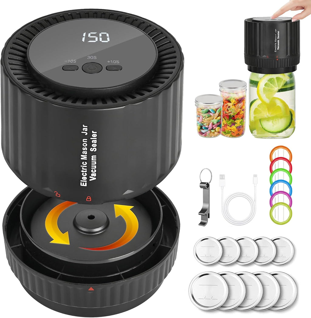 Electric Mason Jar Vacuum Sealer Kit, for Wide Mouth and Regular Mouth Jar Vacuum Sealer for Mason Jars Food Preservation and Fermentation Canning Jar Vacuum Jars Sealer.