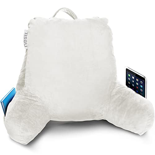 Nestl Reading Pillow Standard Bed Pillow, Back Pillow for Sitting in Bed Shredded Memory Foam Chair Pillow, Reading & Bed Rest Pillows Navy Blue Back Pillow for Bed, Bed Chair Arm Pillow with Pockets