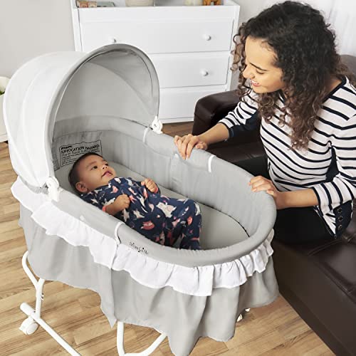 Portable 2-in-1 Bassinet & Cradle with Storage Basket, Adjustable Canopy W937