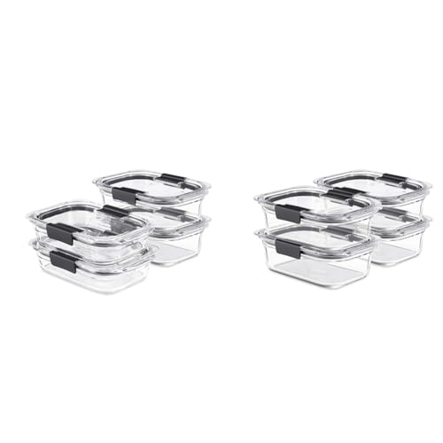 Rubbermaid Brilliance Glass Storage Set of 4 Food Containers, Medium, Clear & Brilliance Glass Storage 4.7-Cup Food Containers with Lids, 3-Pack (6 Pieces Total), Clear