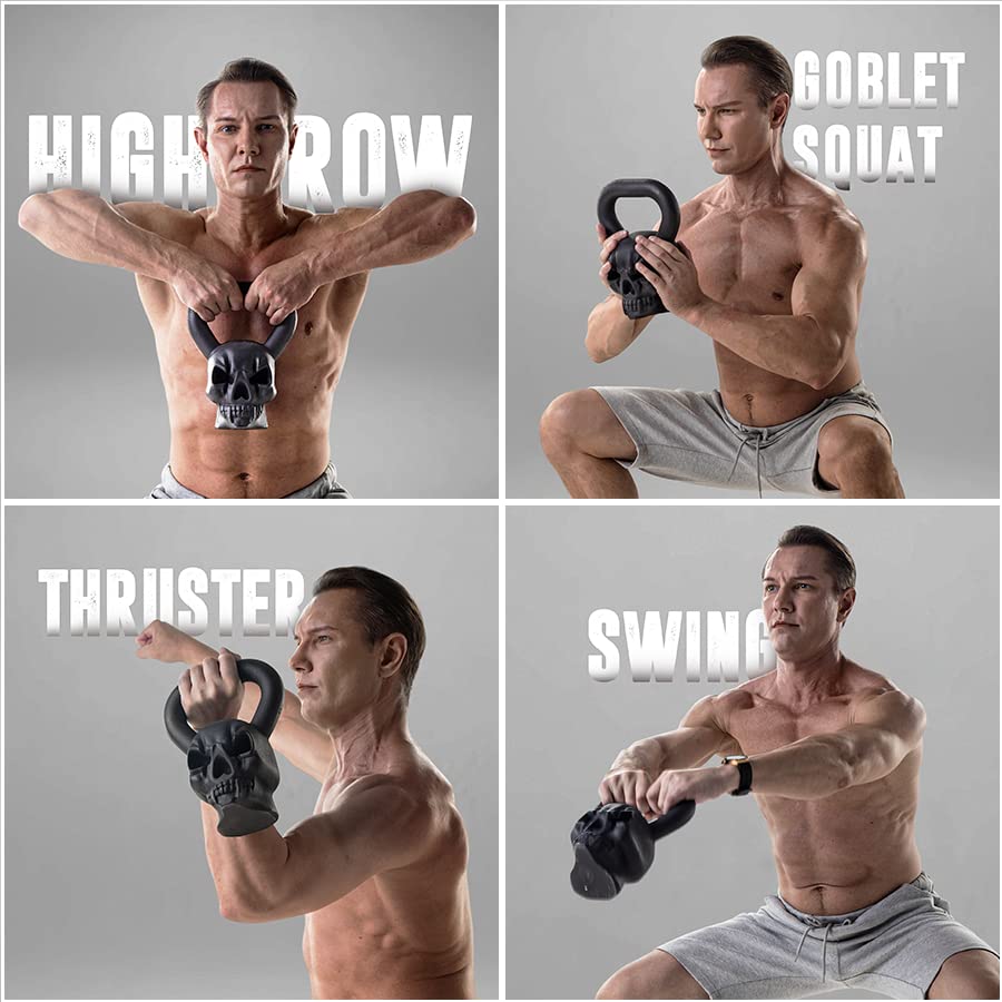 Skull Kettlebells 25, 35 lbs - Cast Iron with Anti-Slip Coated Handle for Strength Training U19017