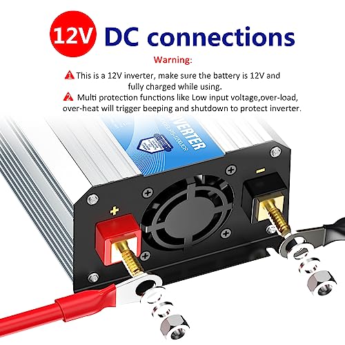 Pure Sine Wave Power Inverter 1200W 12V to 120V with USB Ports I338048